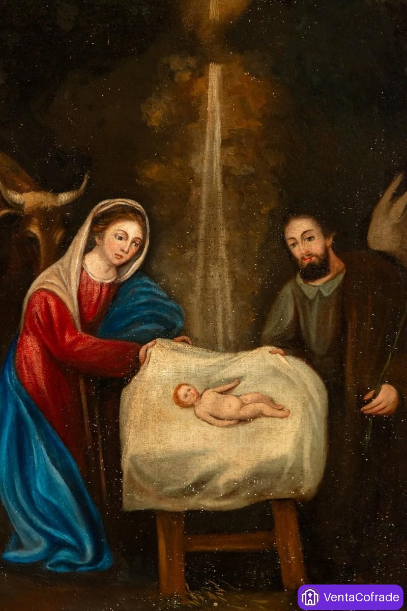 Natividad barroca, óleo sobre lienzo, Escuela española, siglo XVIII - foto 2