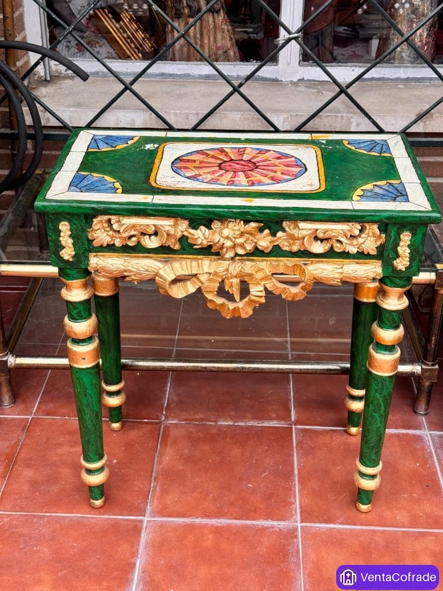 Consola decorativa estilo Luis XVI, madera tallada y dorada, siglo XX - foto 3