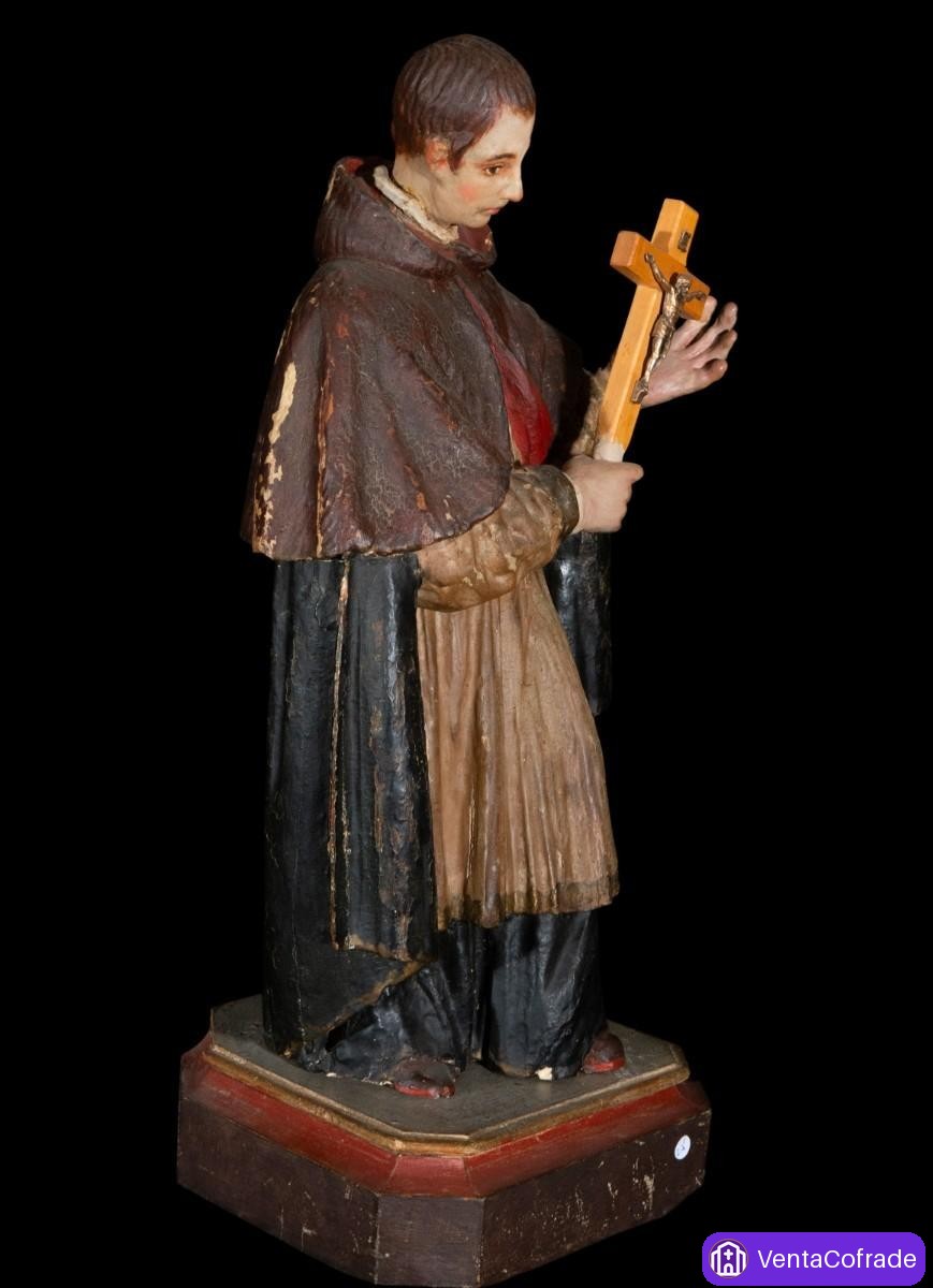 San Luis Gonzaga barroco en madera tallada y policromada, siglo XVII, 49 cm - foto 5