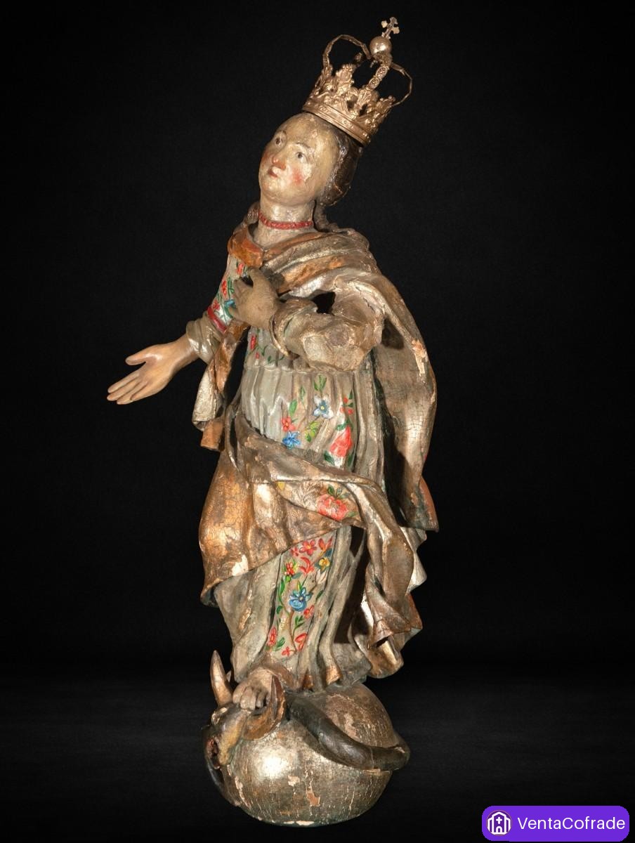 Virgen Purísima Inmaculada madera policromada escuela colonial XVII-XVIII - foto 5