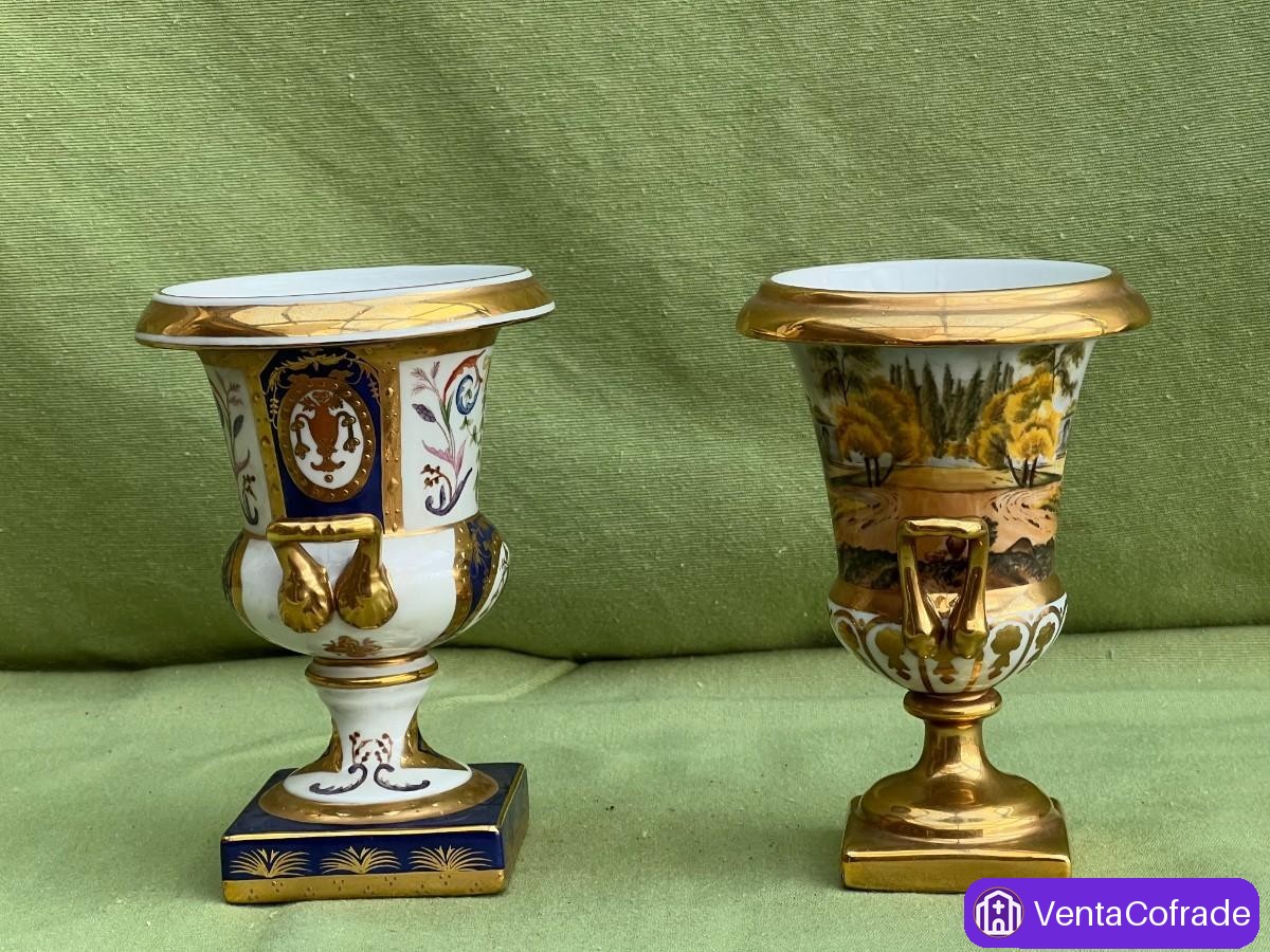 Pareja Jarrones Porcelana Viejo París - foto 2