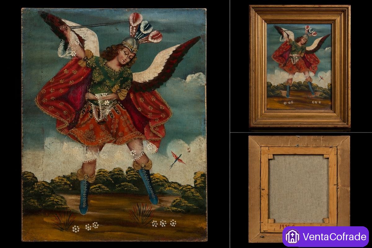 6 óleos coloniales Escuela Cuzqueña, arcángeles y vírgenes, s. XVIII-XIX - foto 2