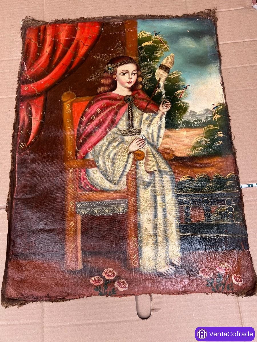 Virgen Niña Hilandera Escuela Cuzqueña S. XVIII - foto 3