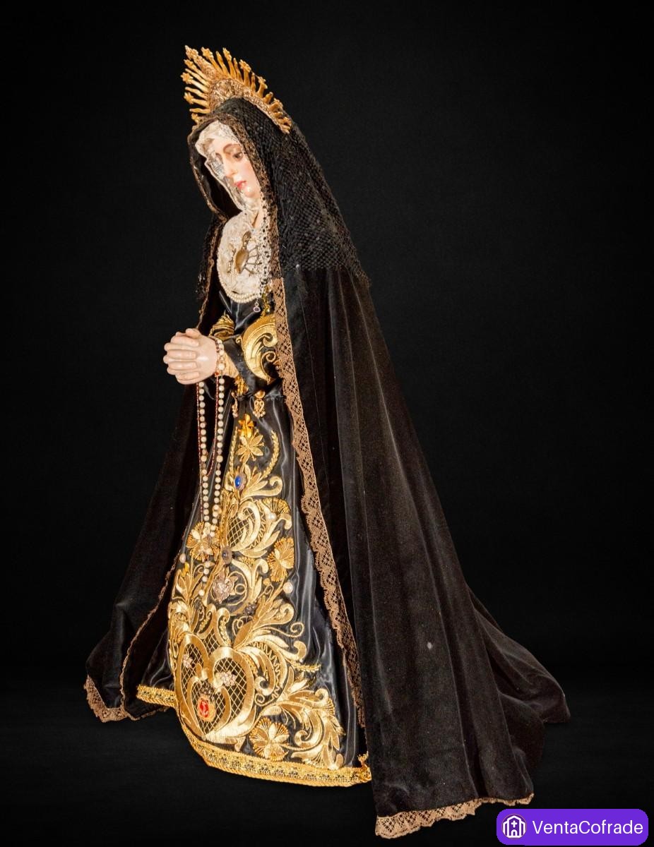 Virgen Dolorosa de vestir antigua. Escuela española siglo XVIII. Corona de plata. 149 cm - foto 4
