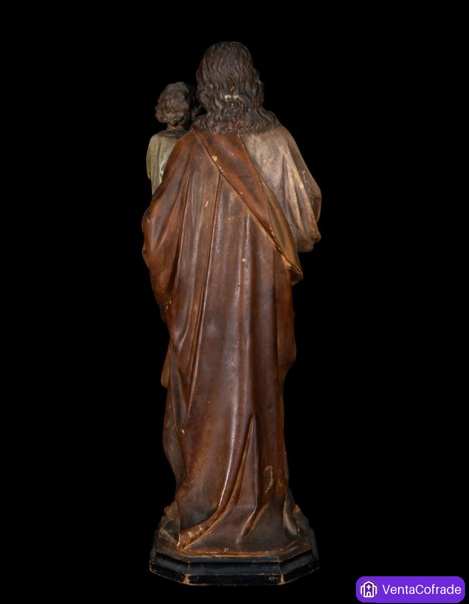 San José con Niño talla Olot policromada siglo XIX arte sacro 52 cm - foto 6