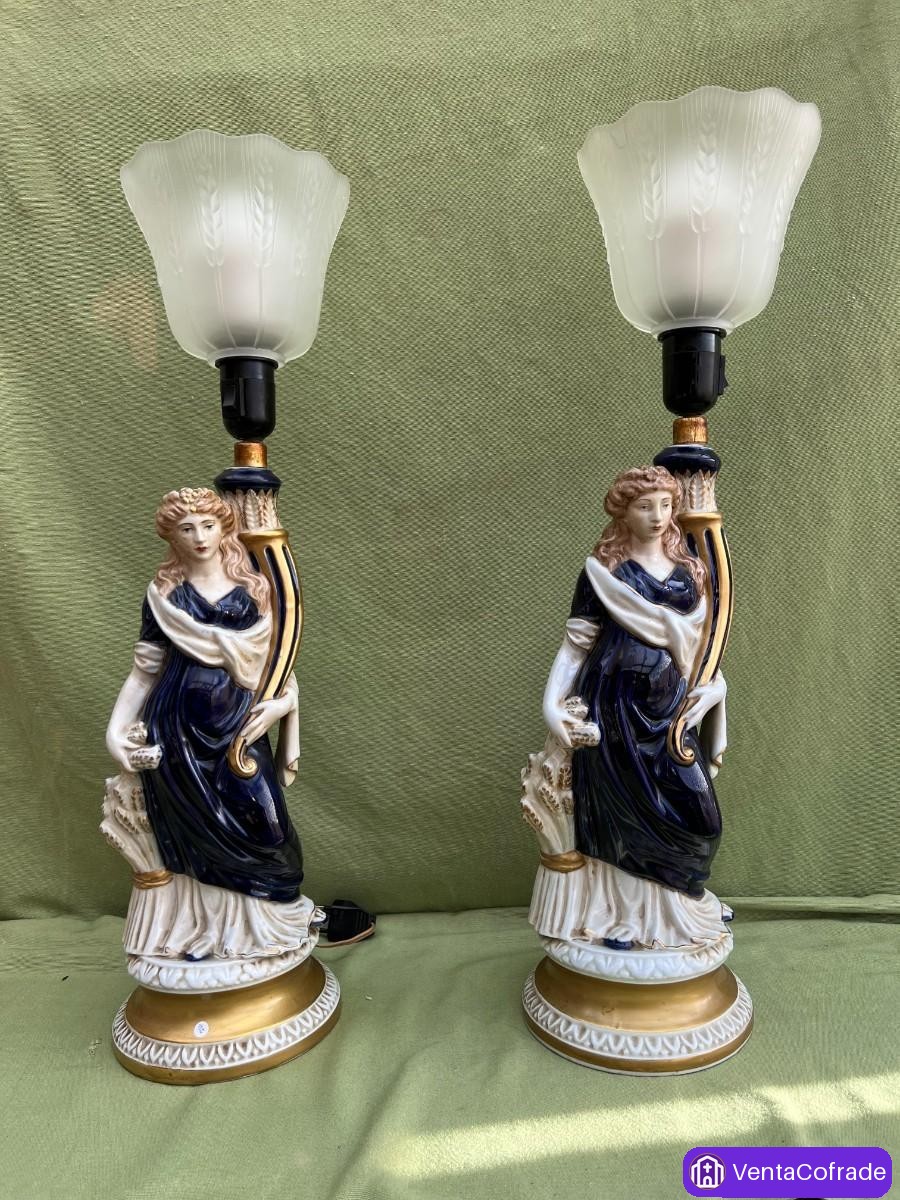 Pareja de lámparas de sobremesa en porcelana figurativa, Hispania CH, vintage años 60–70 - foto 1