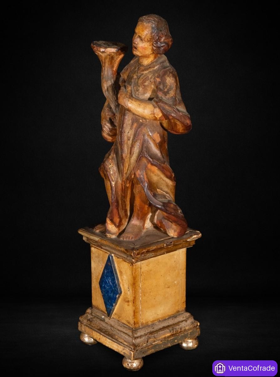 Talla renacentista en madera policromada – Escuela hispánica, siglo XVI – 75 cm con peana - foto 5