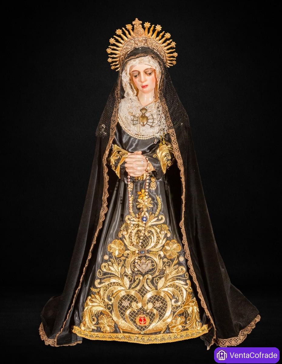 Virgen Dolorosa de vestir antigua. Escuela española siglo XVIII. Corona de plata. 149 cm - foto 1