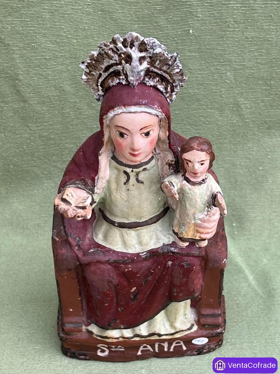 Santa Ana con la Virgen Niña Madera tallada y policromada. Siglo XVII - foto 3