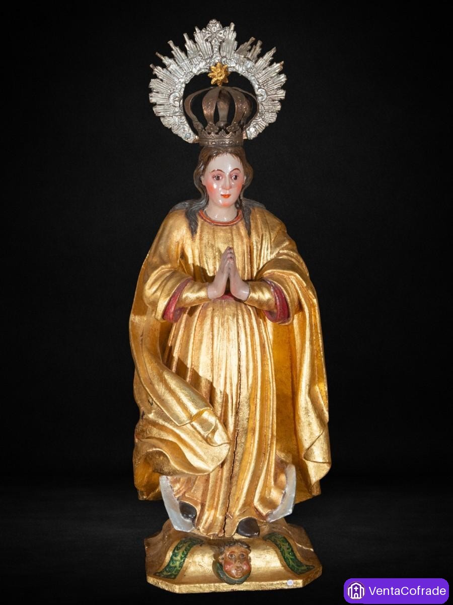 Virgen Inmaculada Colonial Hispanoamericana Madera Dorada XVIII-XIX 67 cm - foto 1