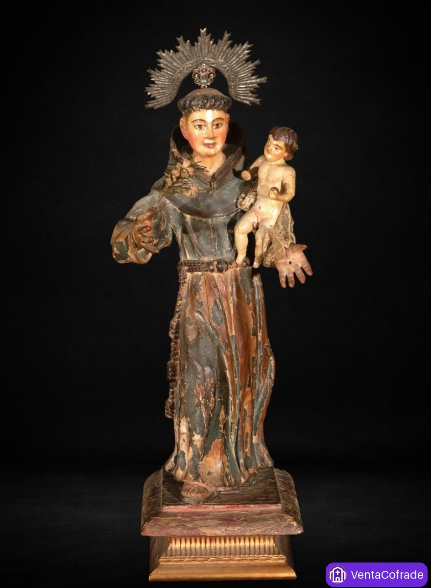 San Antonio con Niño, talla española en madera policromada, siglo XVII - foto 1