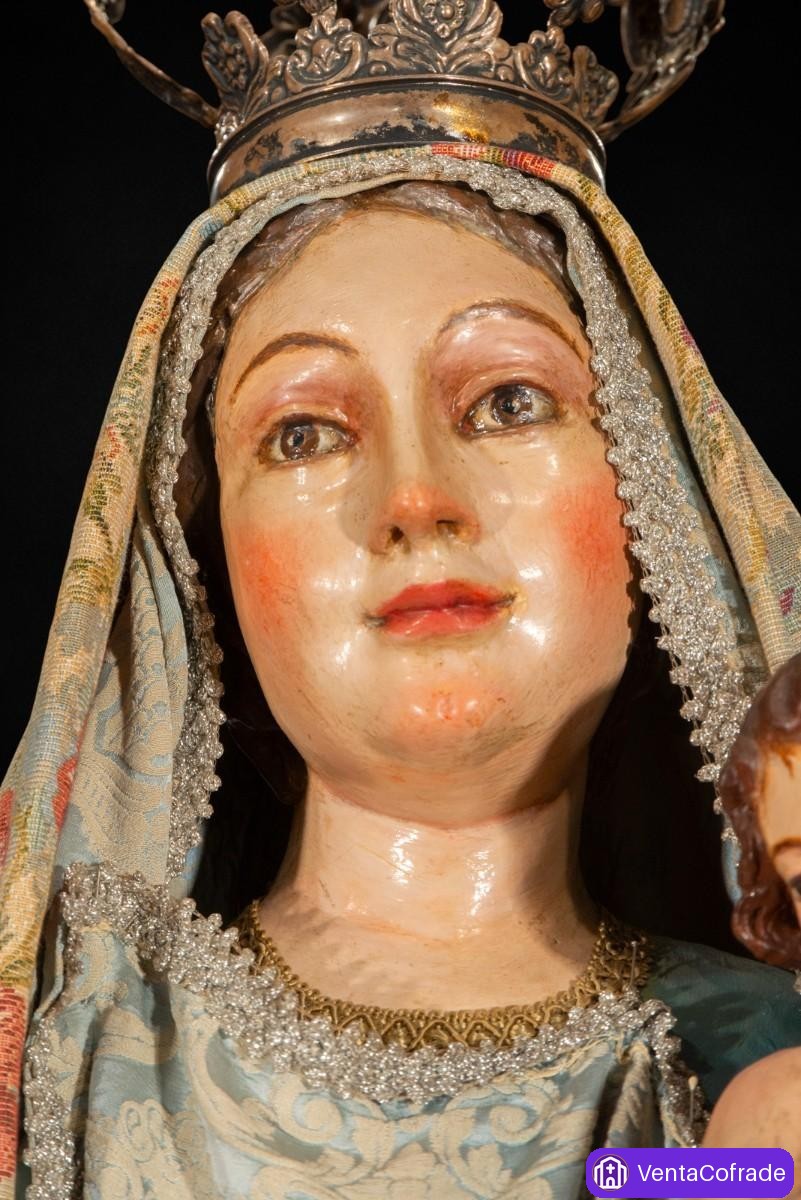 Virgen de vestir con Niño. Madera tallada y policromada. Siglo XVIII. Corona antigua. 116 cm - foto 3