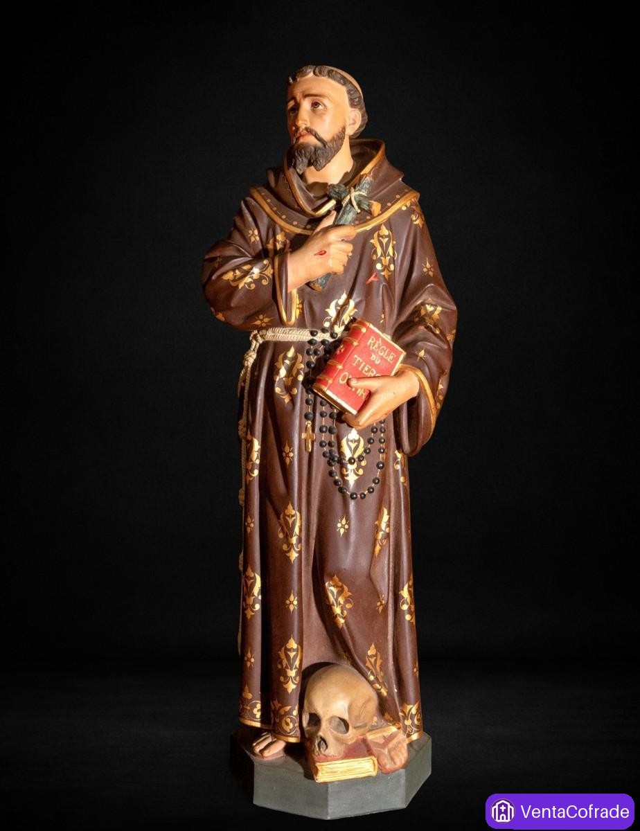 San Francisco de Asís en terracota policromada y dorada, siglo XIX, 94 cm - foto 1