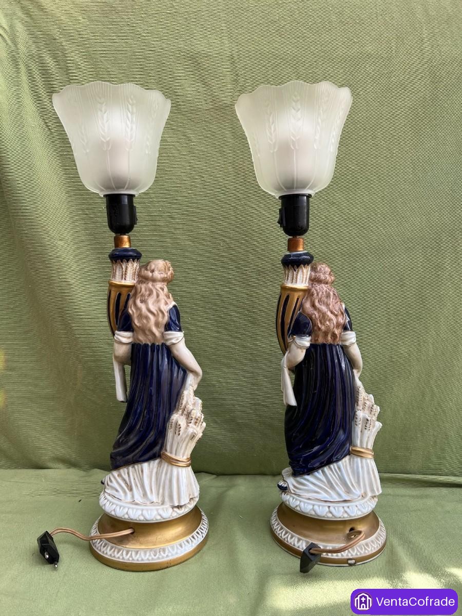 Pareja de lámparas de sobremesa en porcelana figurativa, Hispania CH, vintage años 60–70 - foto 5