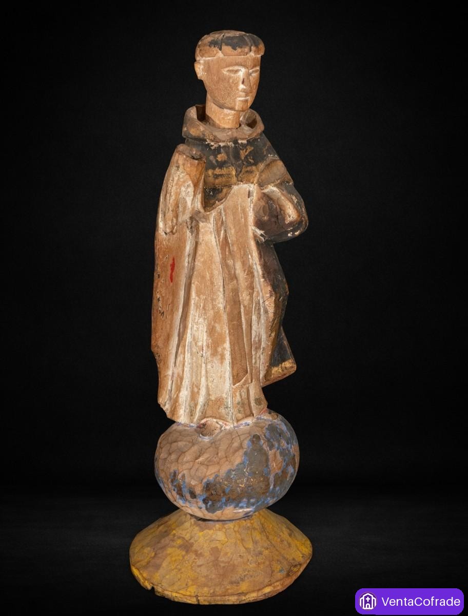 San Rafael Arcángel (atribución tradicional), talla en madera policromada, siglo XVII, con peana - foto 4
