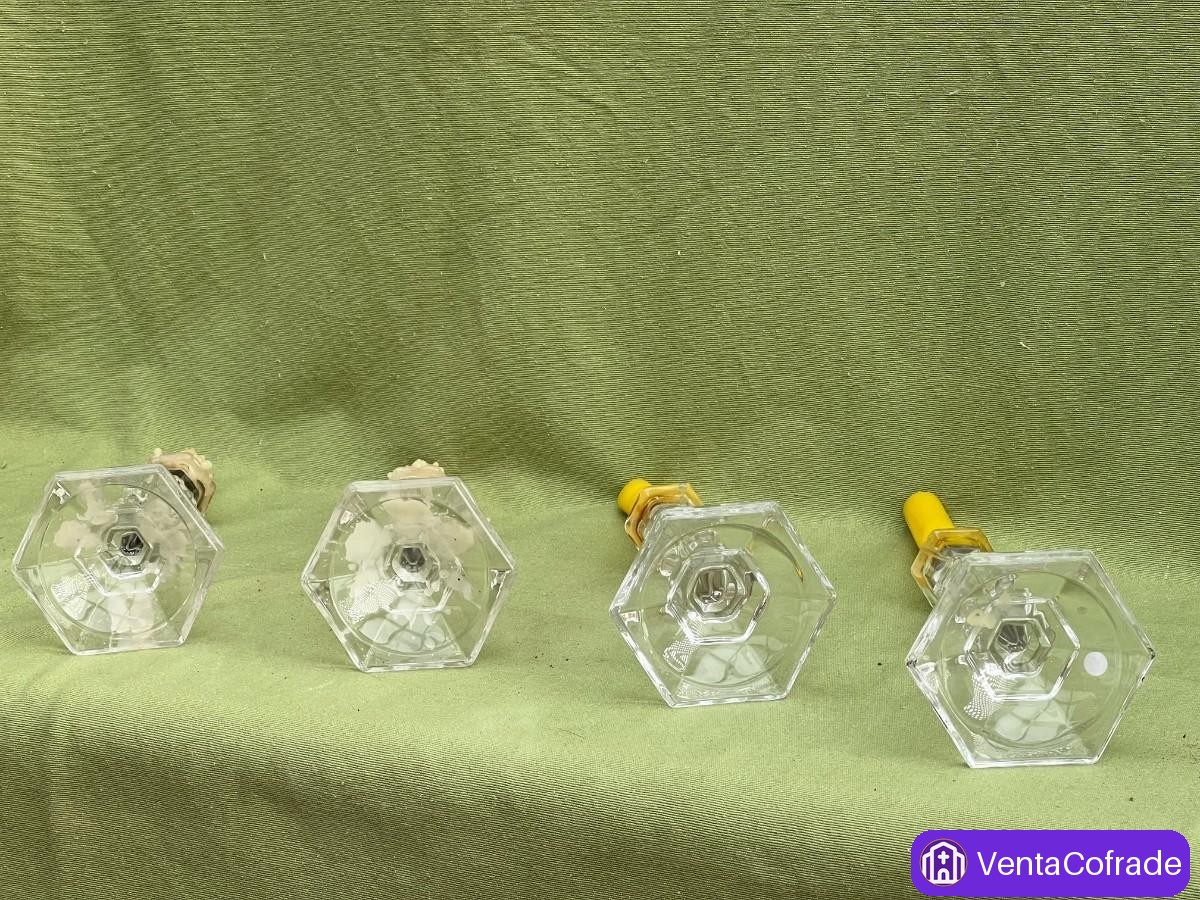 Conjunto de 4 candeleros antiguos de cristal prensado s.XIX-XX bases hexagonales - foto 4