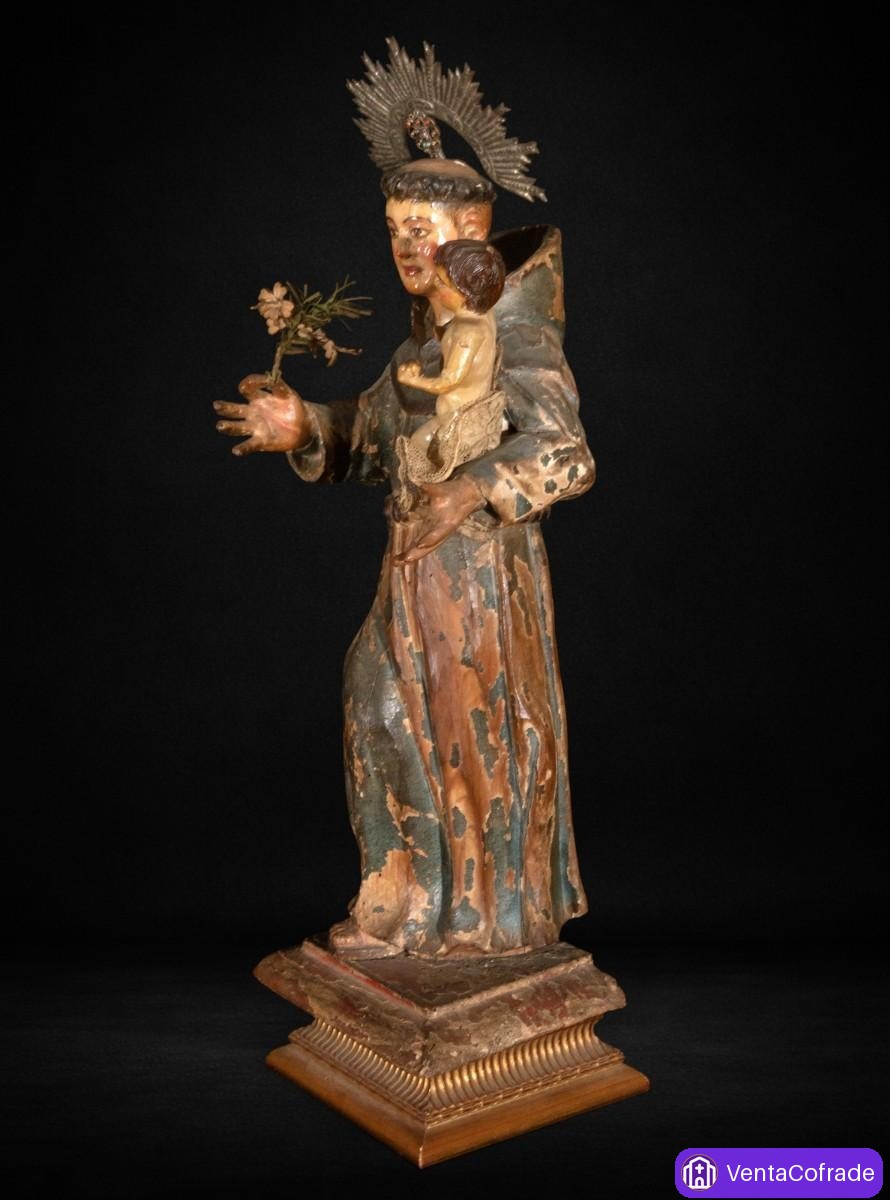 San Antonio con Niño, talla española en madera policromada, siglo XVII - foto 4
