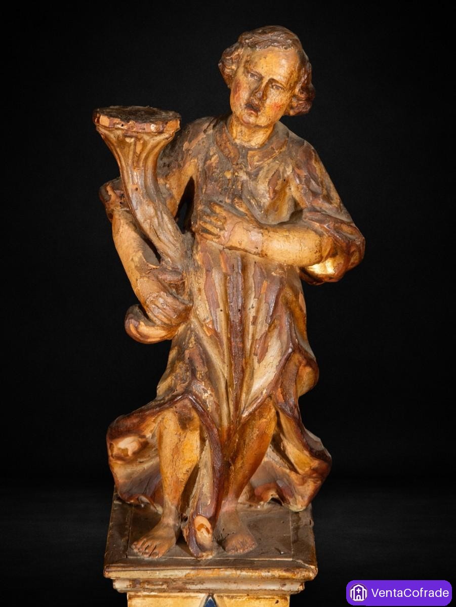 Talla renacentista en madera policromada – Escuela hispánica, siglo XVI – 75 cm con peana - foto 2