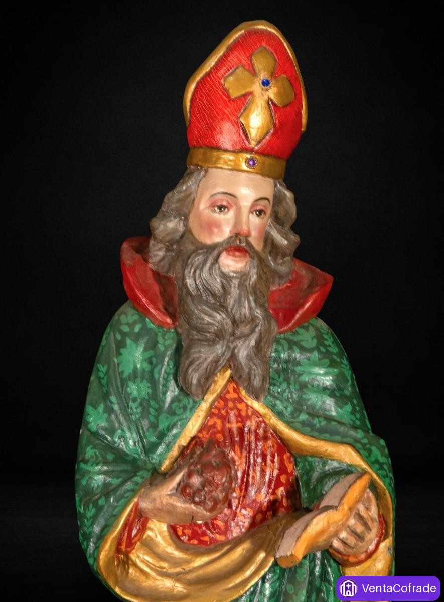 San Urbano, gran talla barroca en madera policromada, siglo XVIII, 91 cm - foto 2