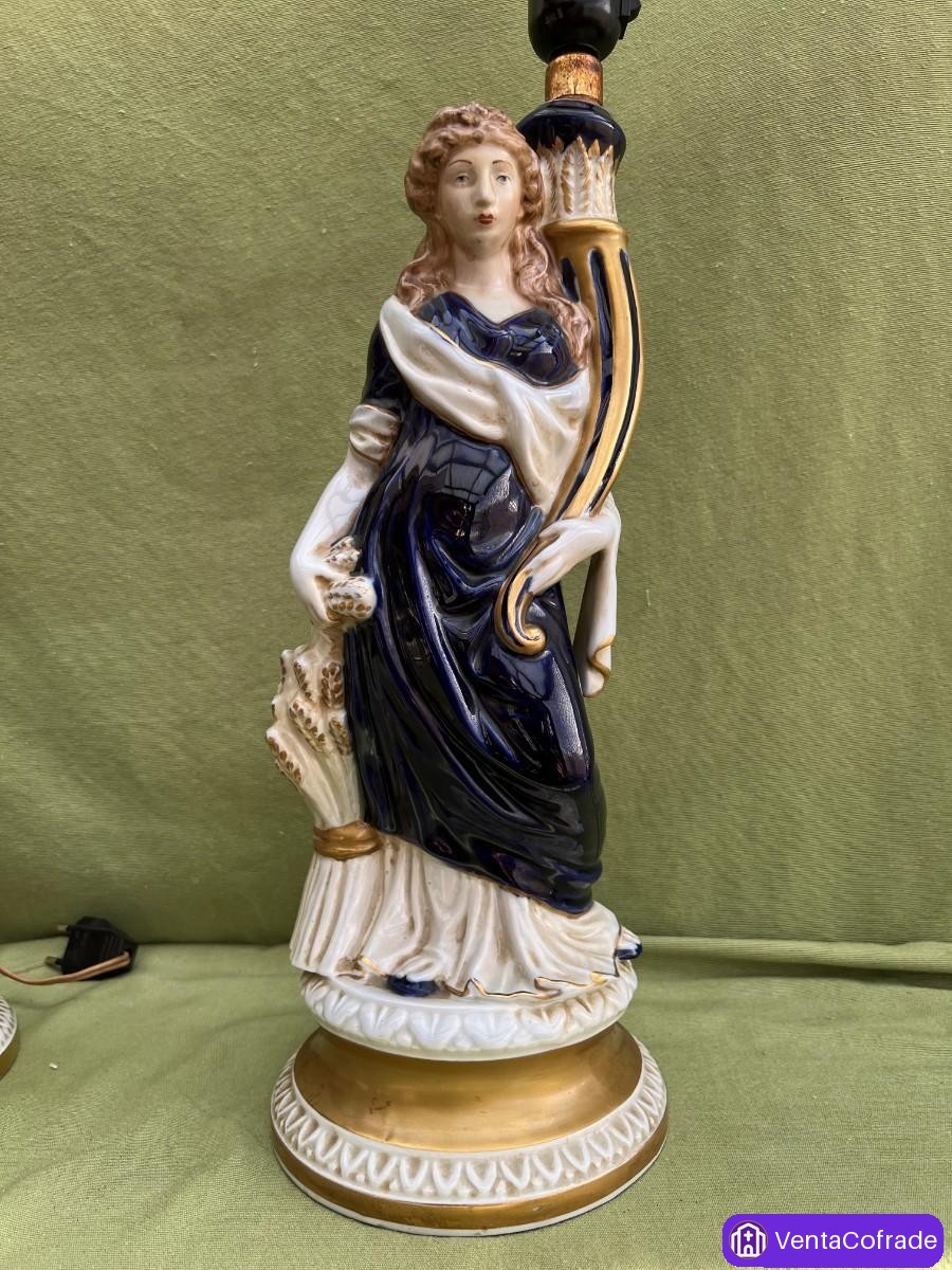 Pareja de lámparas de sobremesa en porcelana figurativa, Hispania CH, vintage años 60–70 - foto 3