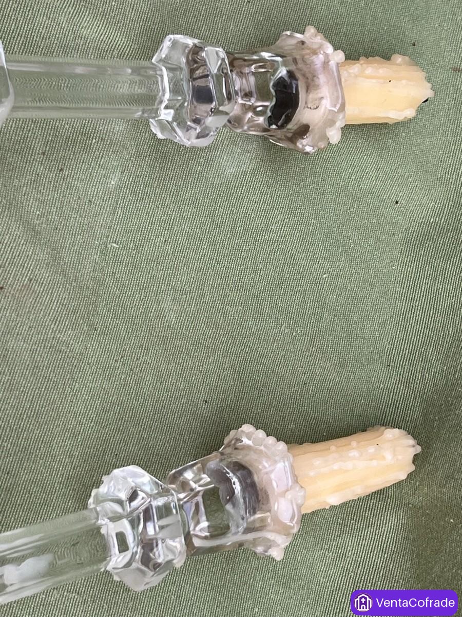 Conjunto de 4 candeleros antiguos de cristal prensado s.XIX-XX bases hexagonales - foto 5