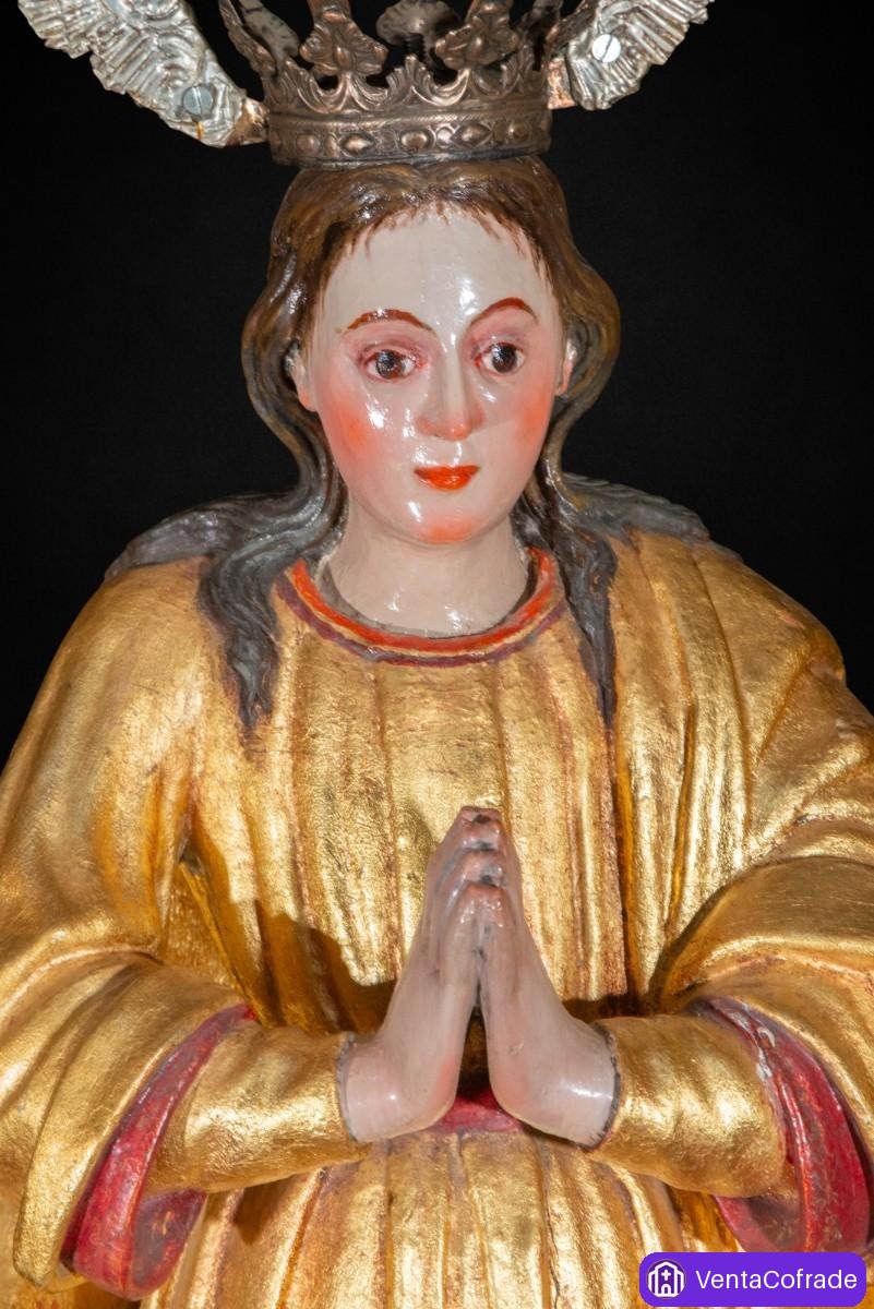 Virgen Inmaculada Colonial Hispanoamericana Madera Dorada XVIII-XIX 67 cm - foto 3