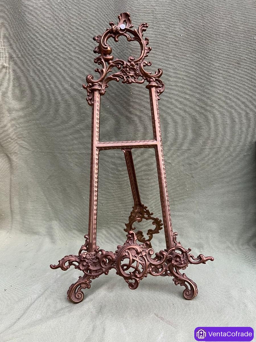 Caballete antiguo Napoleón III en bronce macizo estilo rococó para cuadro o fotografía s.XIX - foto 1