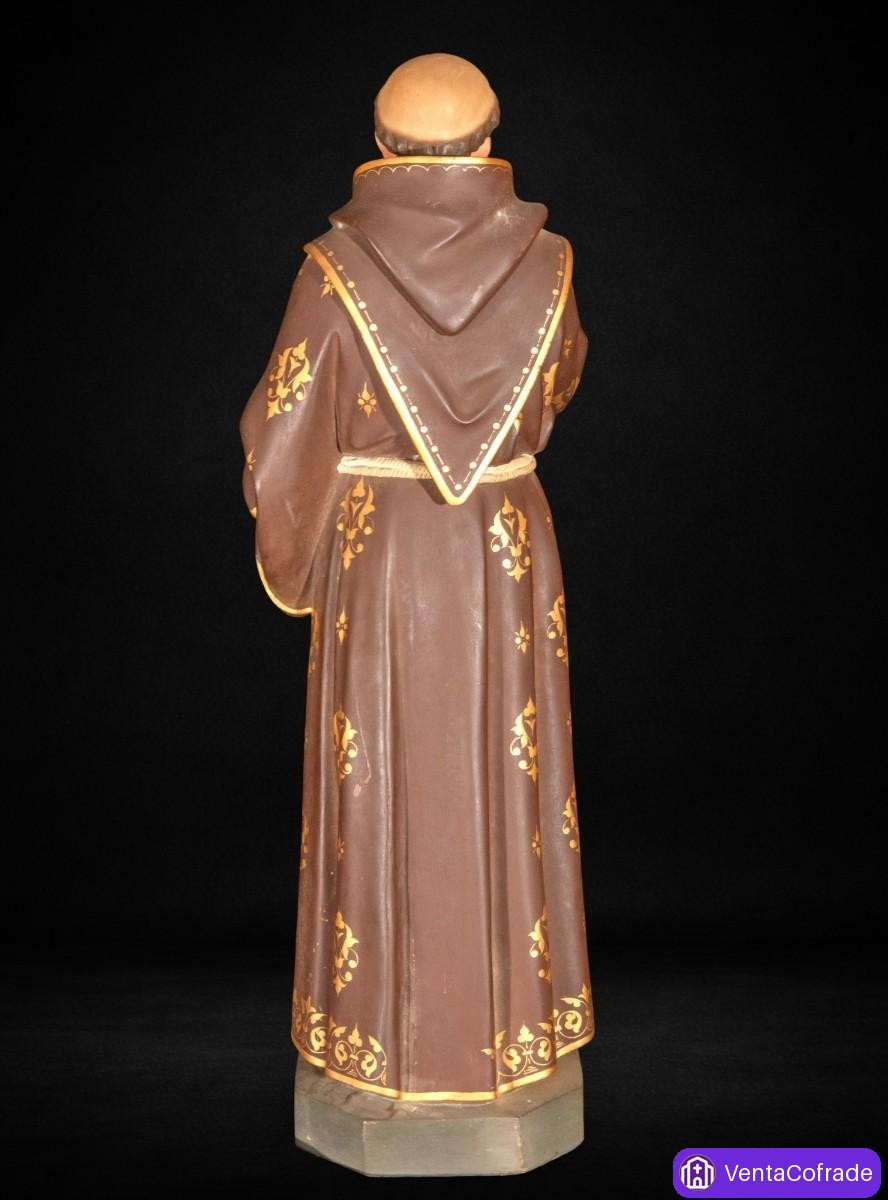 San Francisco de Asís en terracota policromada y dorada, siglo XIX, 94 cm - foto 6