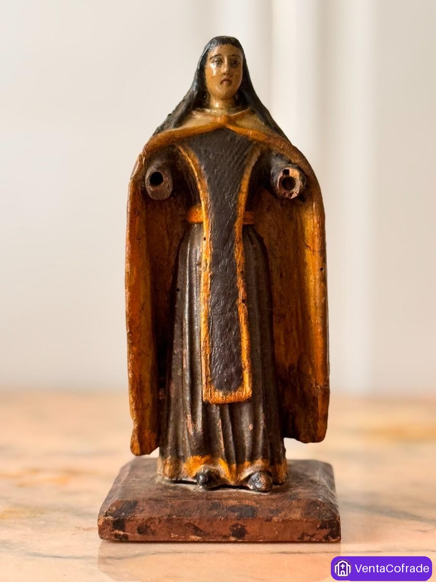 Talla antigua Santa Teresa madera policromada, arte sacro religioso siglo XIX - foto 2