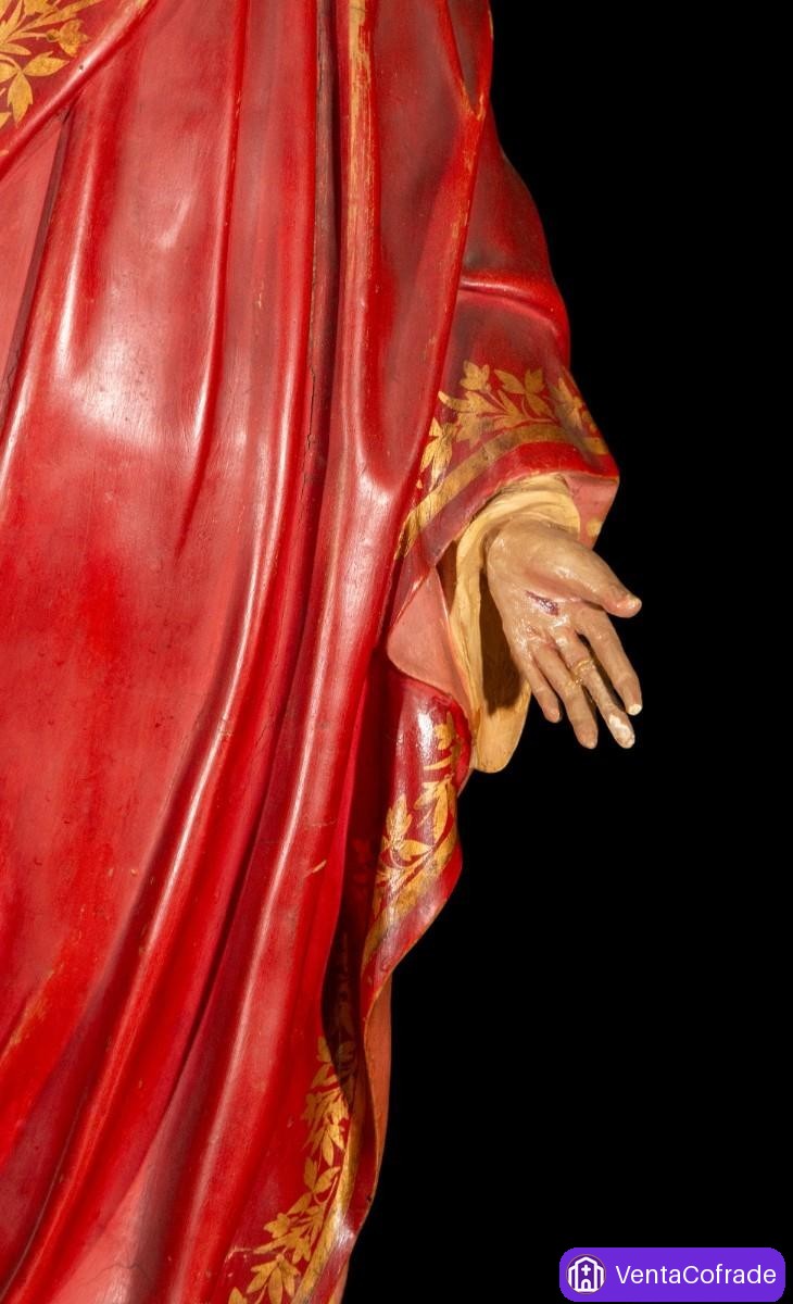 Sagrado Corazón de Jesús talla policromada Olot gran formato 82 cm sello original 1920-1940 - foto 4