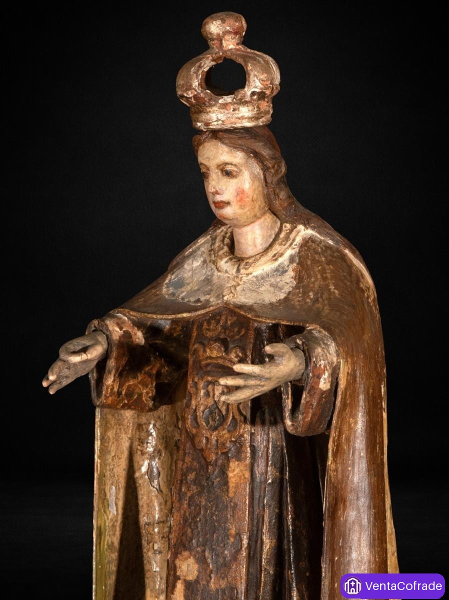 Virgen del Carmen talla en madera policromada Siglo XVII-XVIII con querubines - foto 5
