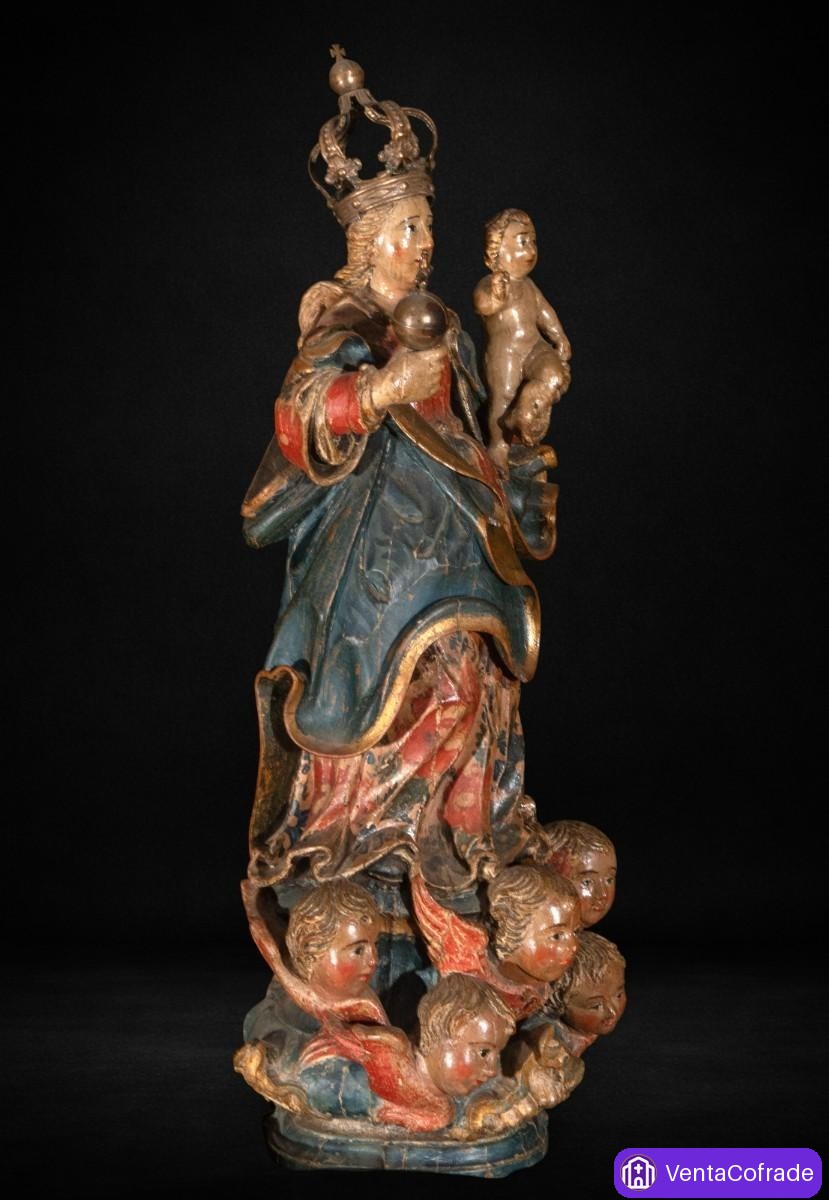 Virgen con Niño Colonial Minas Gerais Brasil Siglo XVIII Madera Policromada - foto 6