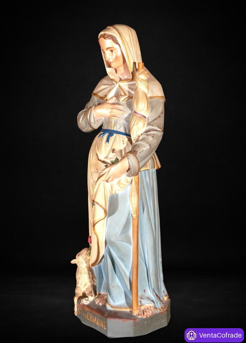 Santa Germana de Pibrac en terracota policromada, siglo XIX, 90 cm - foto 5