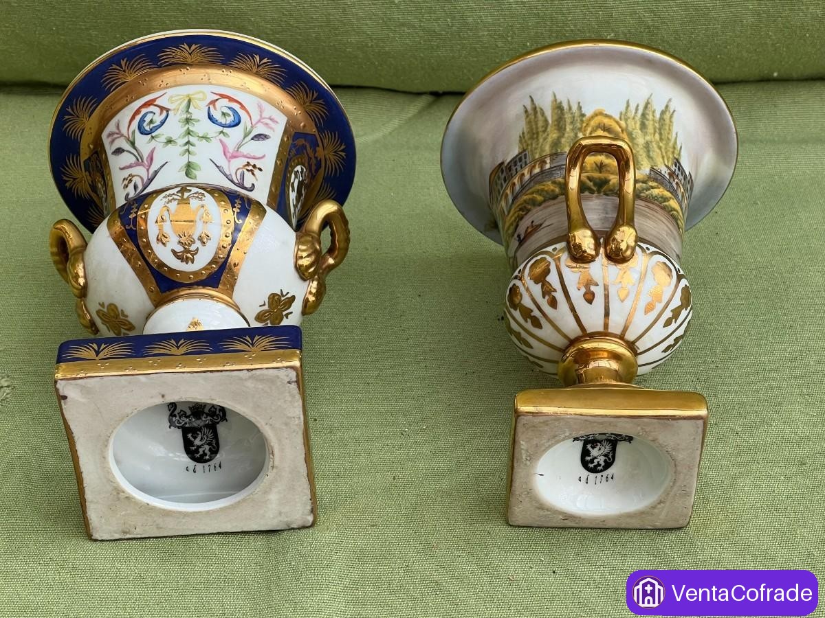 Pareja Jarrones Porcelana Viejo París - foto 6