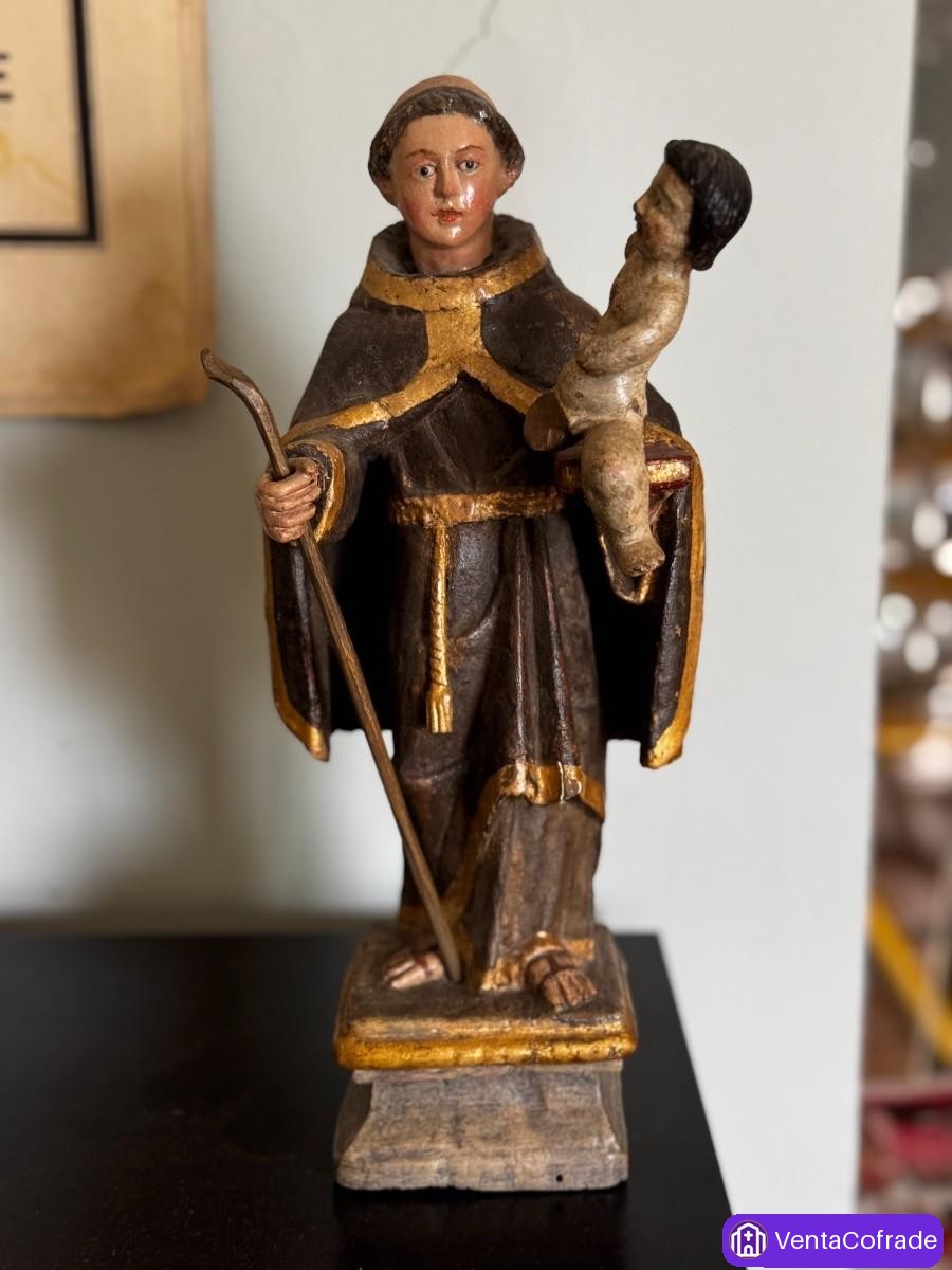 San Antonio con Niño, talla barroca en madera policromada, siglo XVIII - foto 1