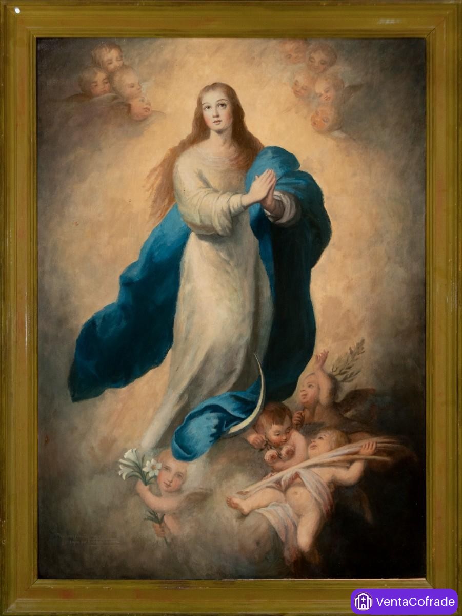 Inmaculada Concepción, gran óleo español de tradición murillesca, siglo XIX - foto 1