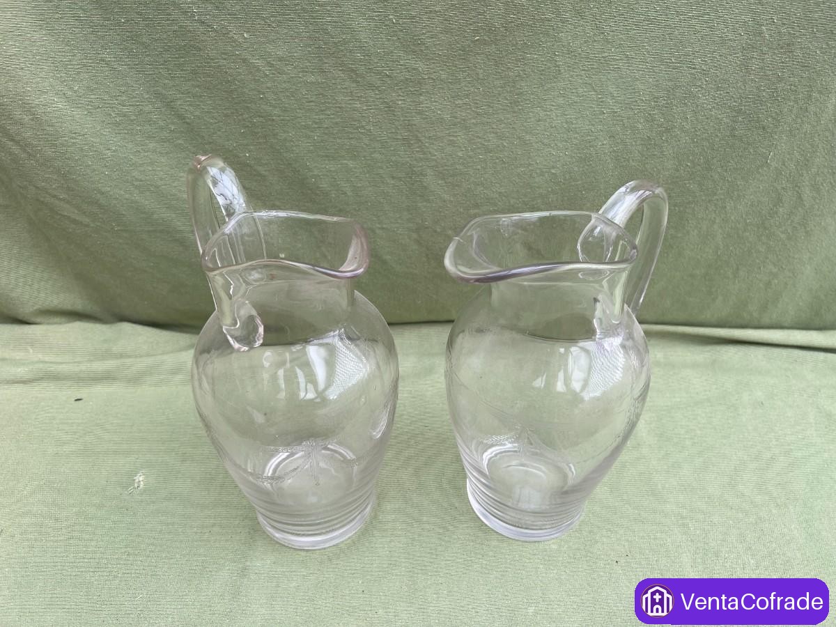 Pareja de Jarras Vintage Cristal Grabado Guirnalda - foto 5