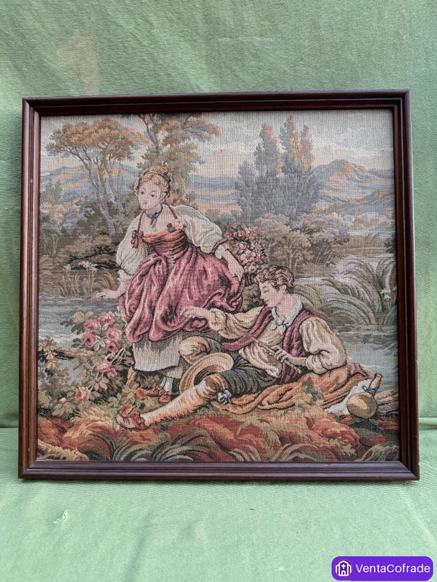 Tapiz Francés Aubusson Escena Galante 52x52 - foto 1
