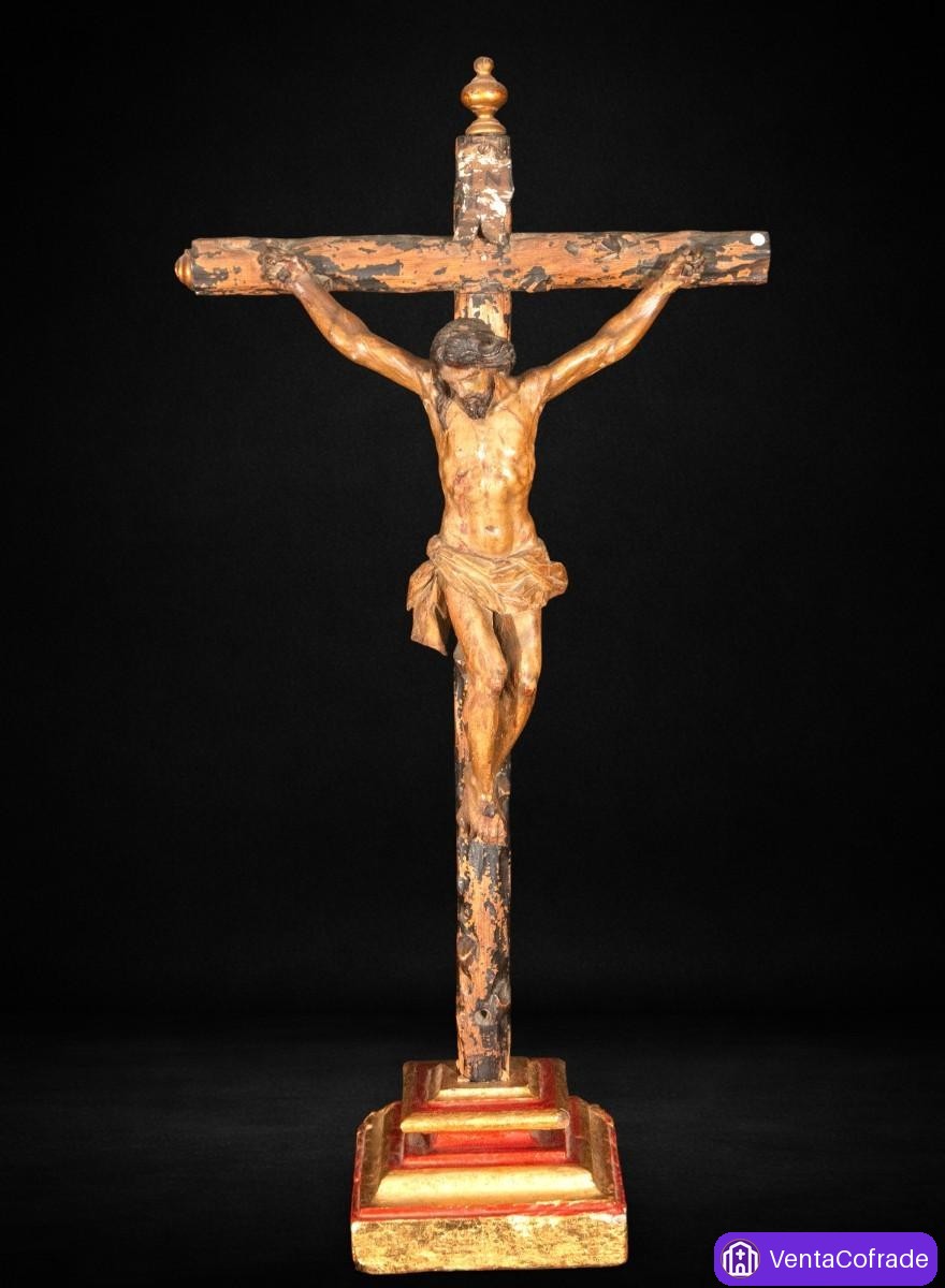Cristo barroco antiguo madera policromada siglo XVIII 84 cm imaginería religiosa - foto 1