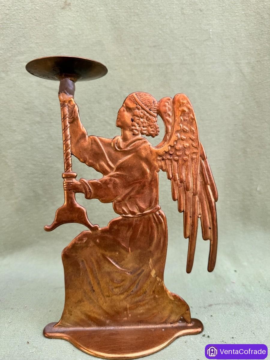 Pareja de candelabros de ángeles en cobre repujado, estilo Art Nouveau, ca. 1900–1920 - foto 3