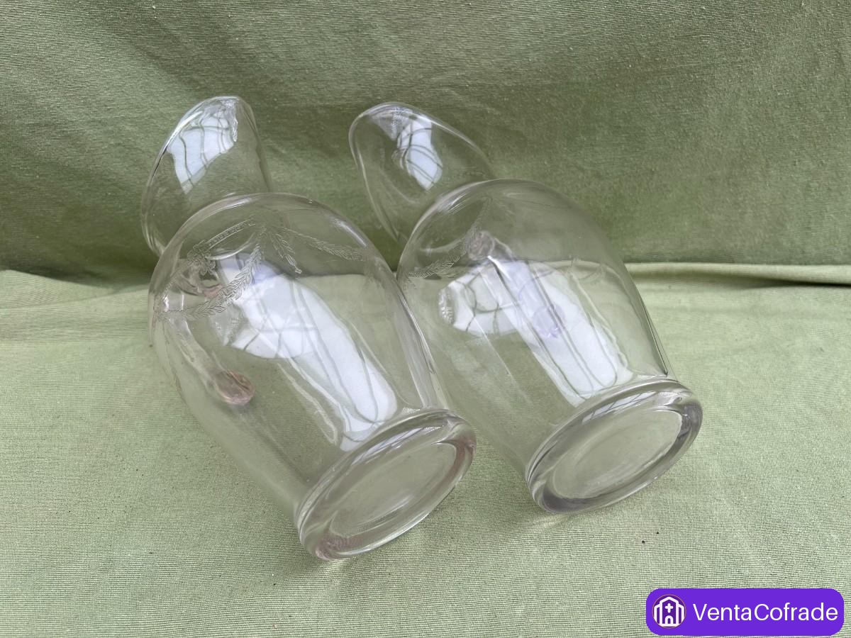 Pareja de Jarras Vintage Cristal Grabado Guirnalda - foto 6
