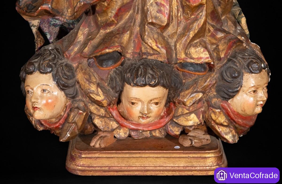 Virgen del Rosario virreinal peruana, madera policromada y dorada, corona de plata, s. XVIII-XIX - foto 4