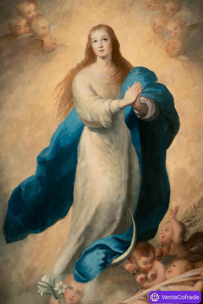 Inmaculada Concepción, gran óleo español de tradición murillesca, siglo XIX - foto 2
