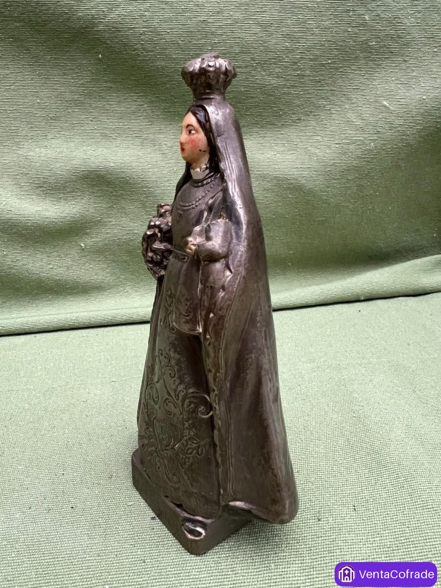 Virgen de la Salut – Pequeña escultura devocional del siglo XIX en metal, 15 cm - foto 6