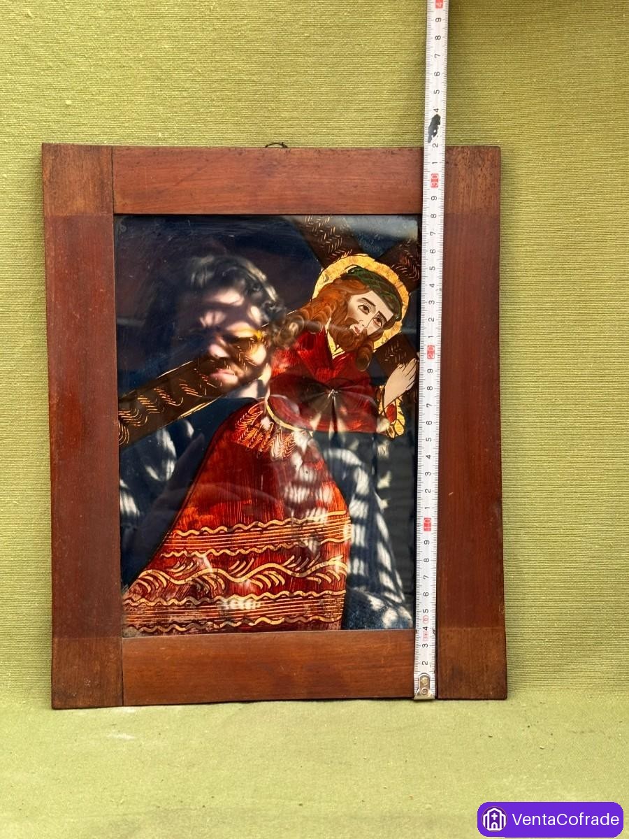 Cristo con la cruz, acuarela sobre cristal S. XIX - foto 4