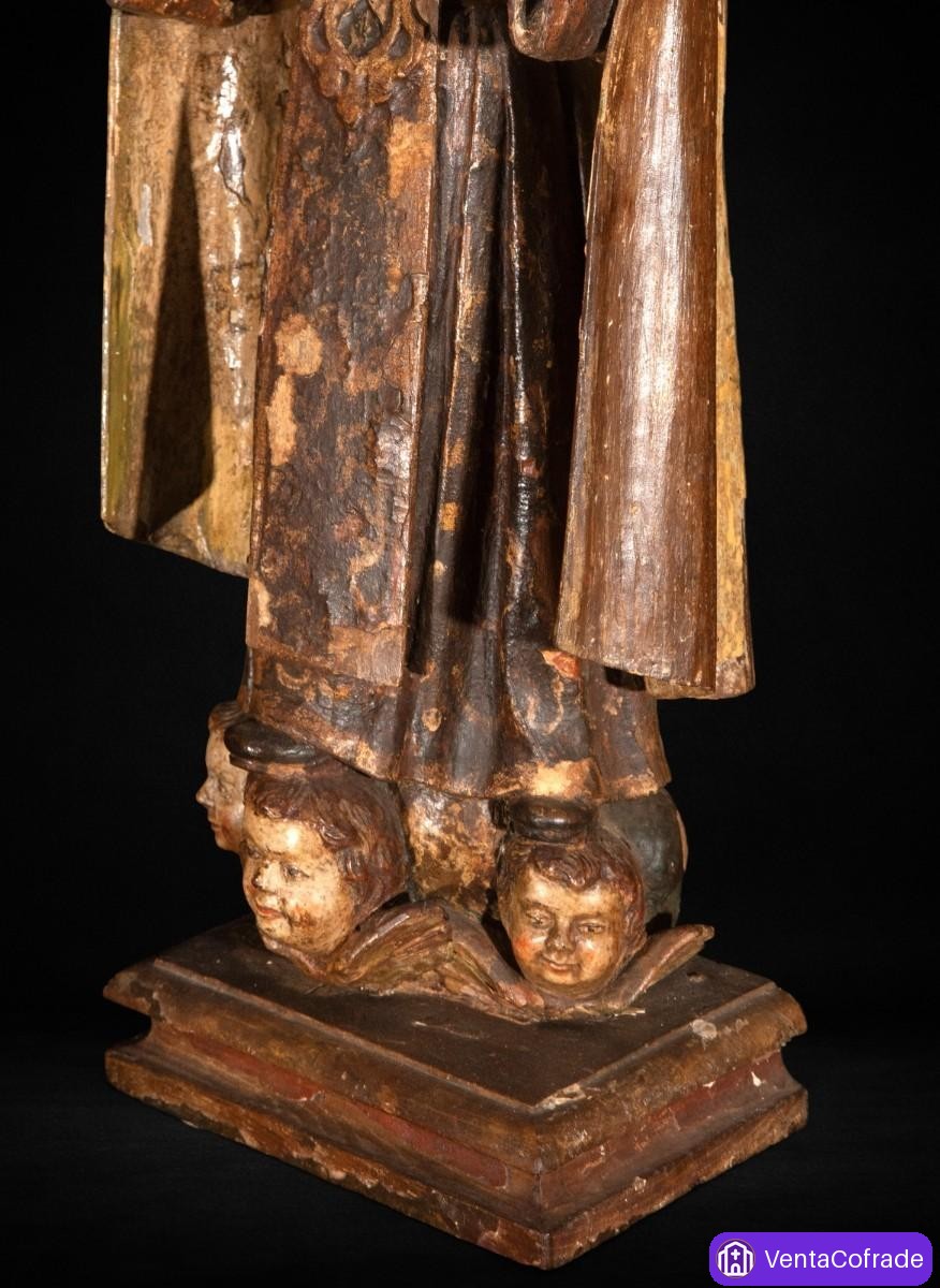 Virgen del Carmen talla en madera policromada Siglo XVII-XVIII con querubines - foto 6