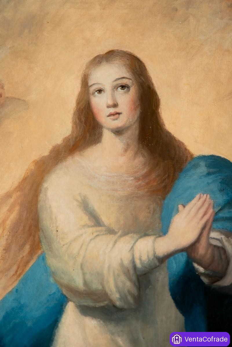 Inmaculada Concepción, gran óleo español de tradición murillesca, siglo XIX - foto 3