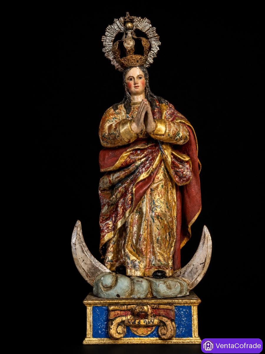 Inmaculada Concepción s. XVII madera tallada policromada y estofada española - foto 1