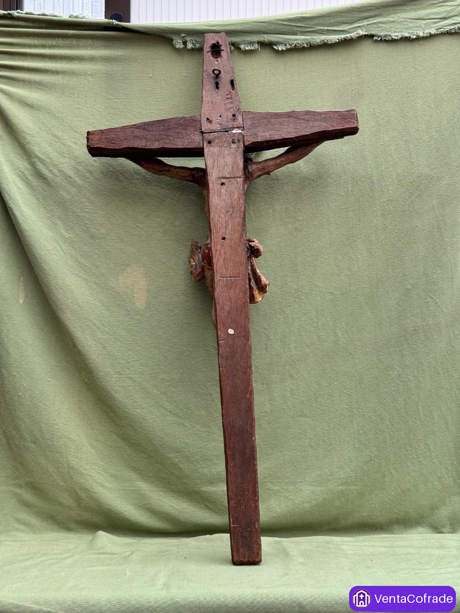 Cristo crucificado madera policromada antiguo 1 metro siglo XVIII - foto 2
