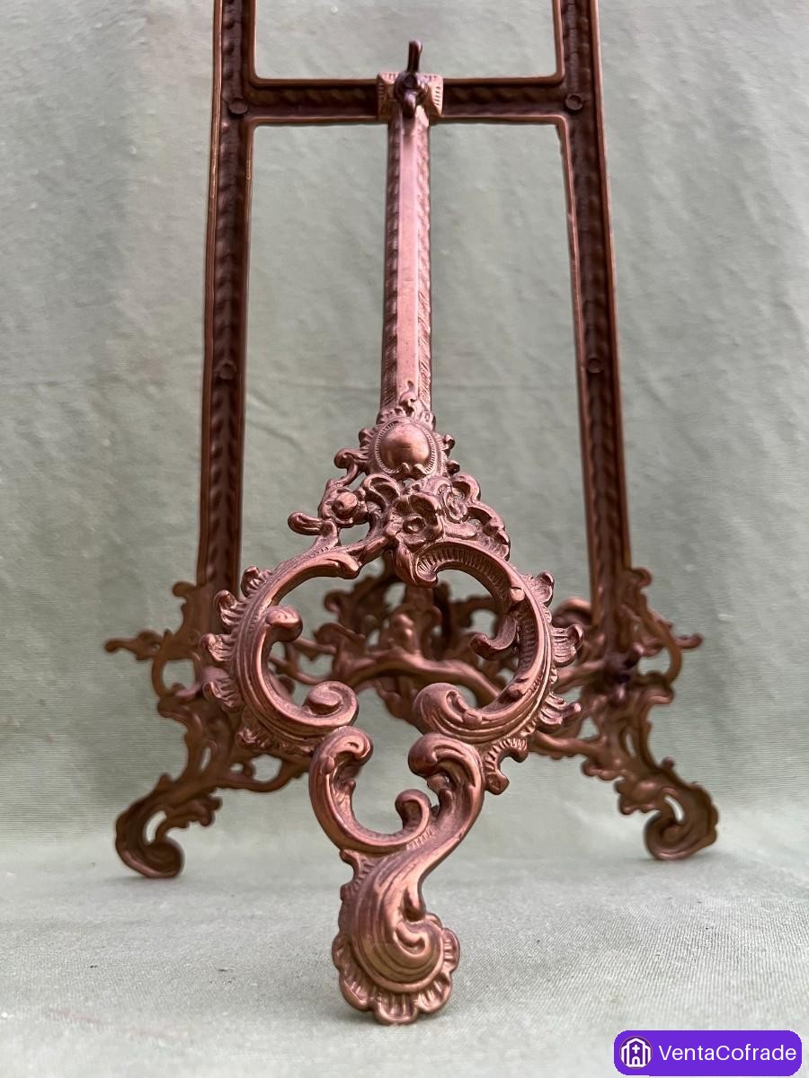 Caballete antiguo Napoleón III en bronce macizo estilo rococó para cuadro o fotografía s.XIX - foto 5